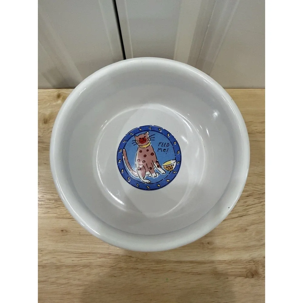 Signature Housewares Cat Bowl By Riviera Van Beers Stoneware 'Feed Me Cat' Print